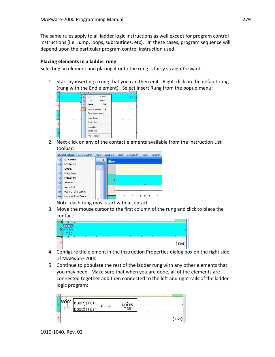 Placing elements in a ladder rung | Maple Systems MAPware-7000 User Manual | Page 279 / 336