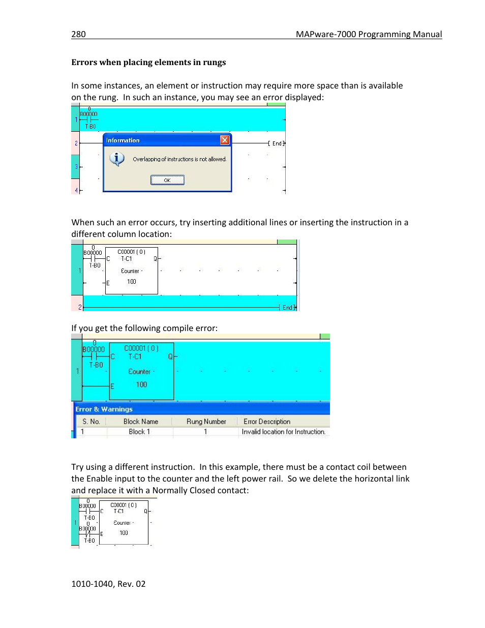 Errors when placing elements in rungs | Maple Systems MAPware-7000 User Manual | Page 280 / 336