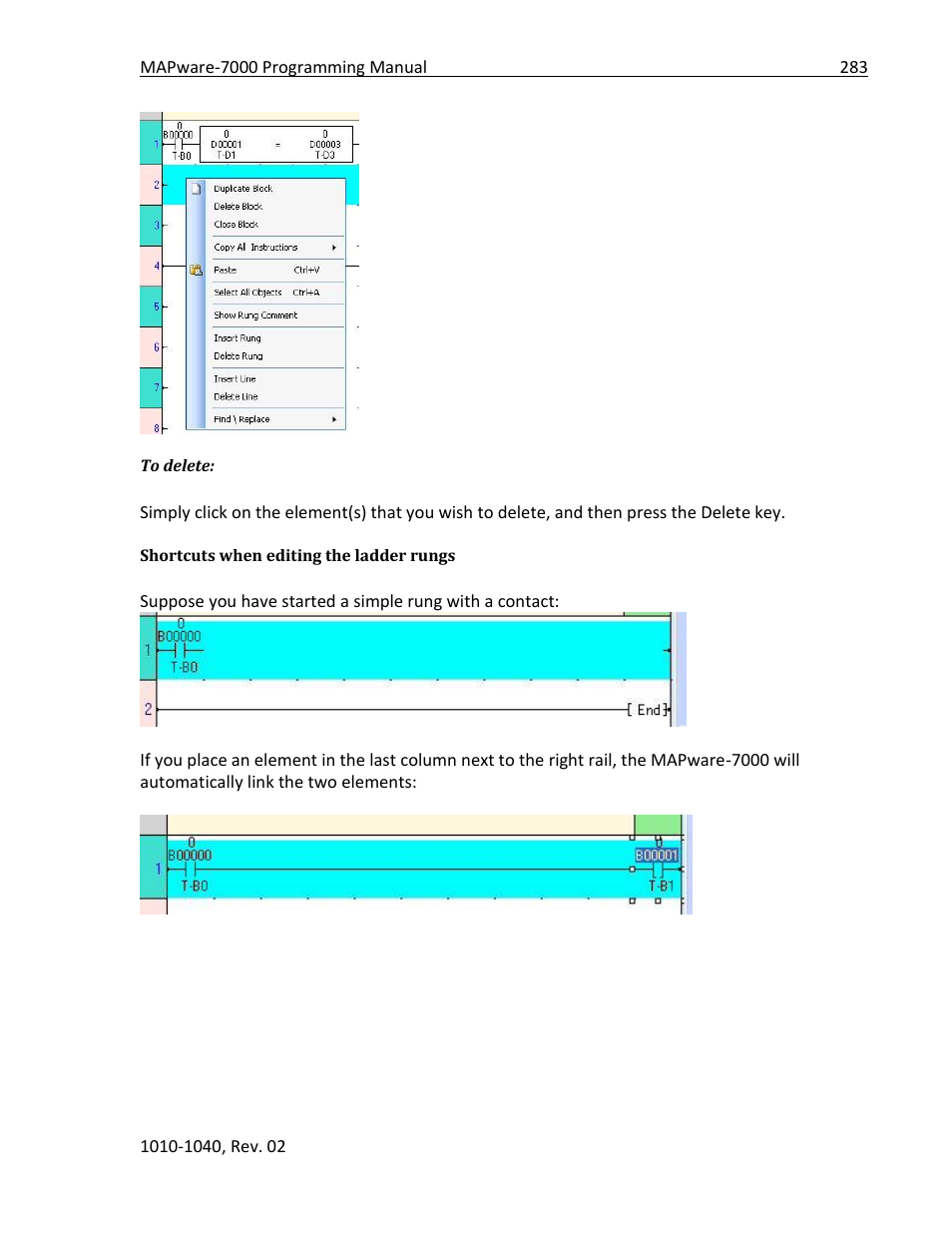Shortcuts when editing the ladder rungs | Maple Systems MAPware-7000 User Manual | Page 283 / 336