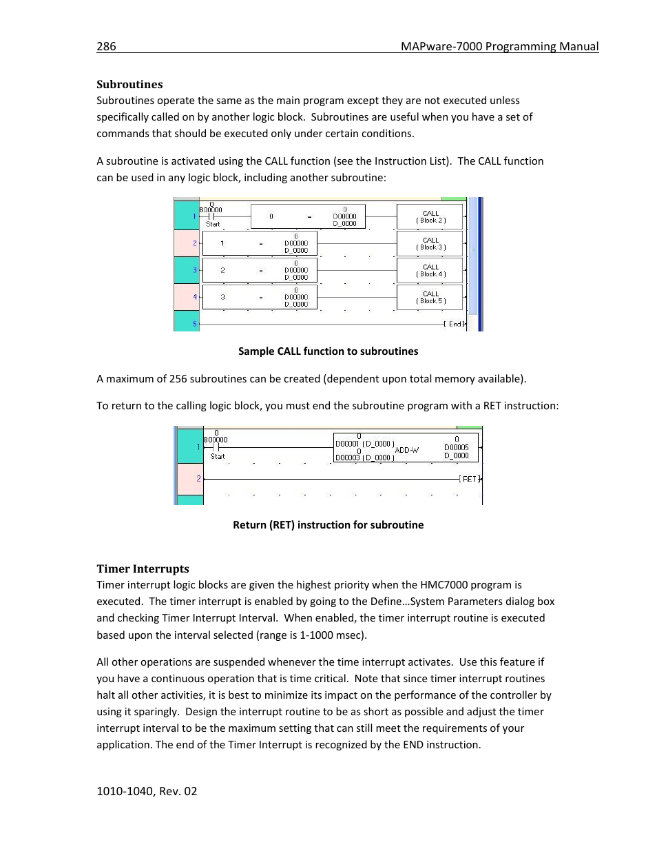 Subroutines, Timer interrupts | Maple Systems MAPware-7000 User Manual | Page 286 / 336