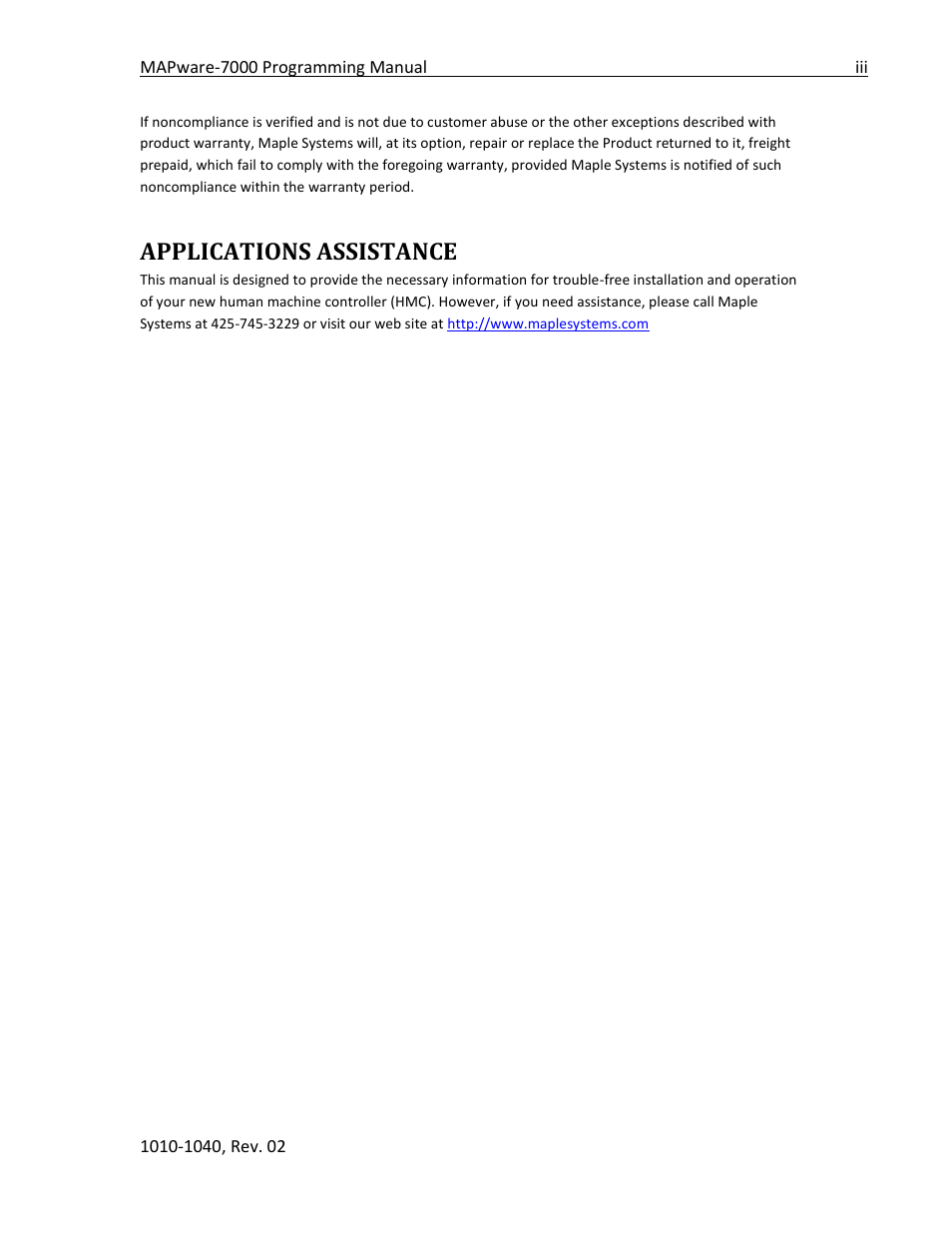 Applications assistance | Maple Systems MAPware-7000 User Manual | Page 3 / 336