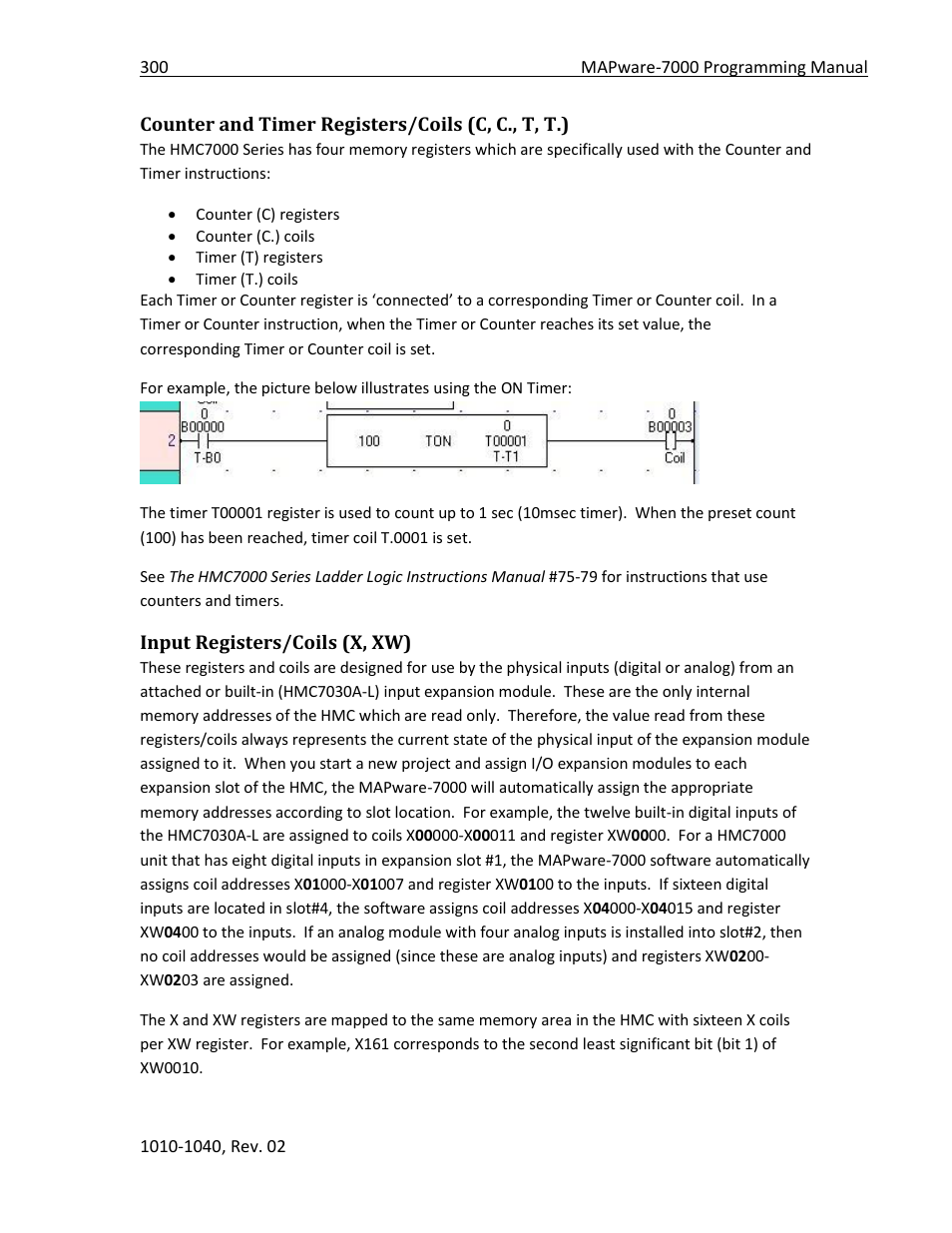 Counter and timer registers/coils (c, c., t, t.), Input registers/coils (x, xw) | Maple Systems MAPware-7000 User Manual | Page 300 / 336