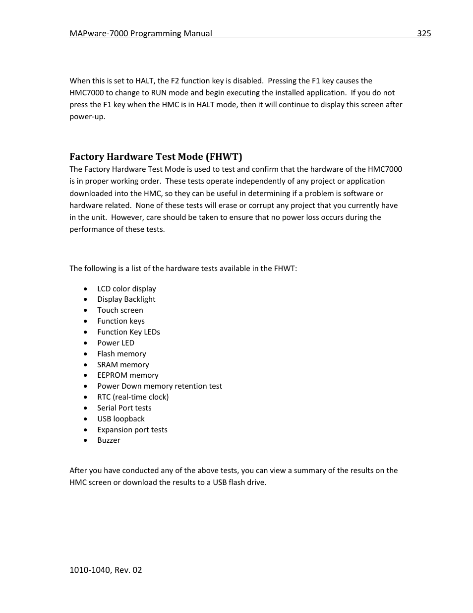 Factory hardware test mode (fhwt) | Maple Systems MAPware-7000 User Manual | Page 325 / 336
