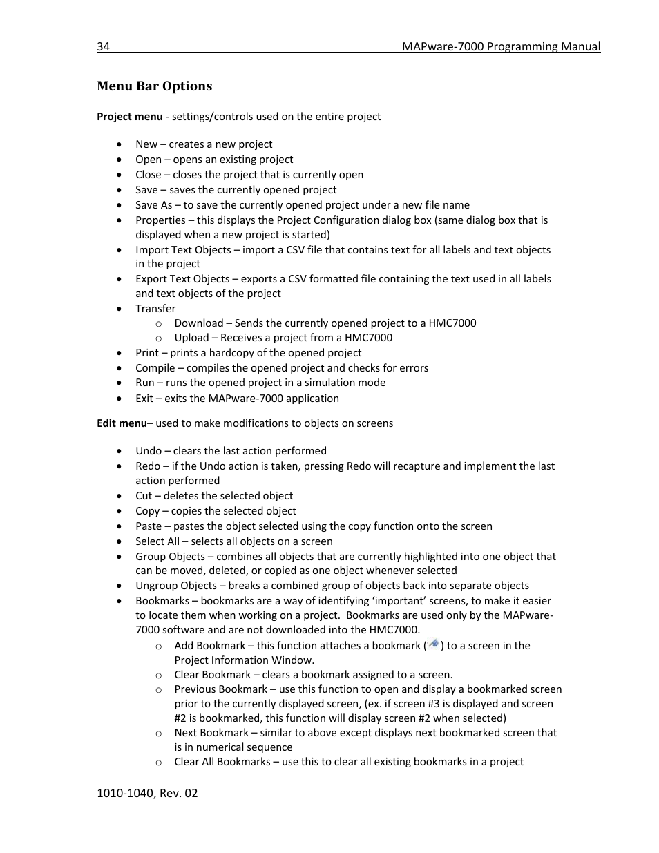 Menu bar options | Maple Systems MAPware-7000 User Manual | Page 34 / 336