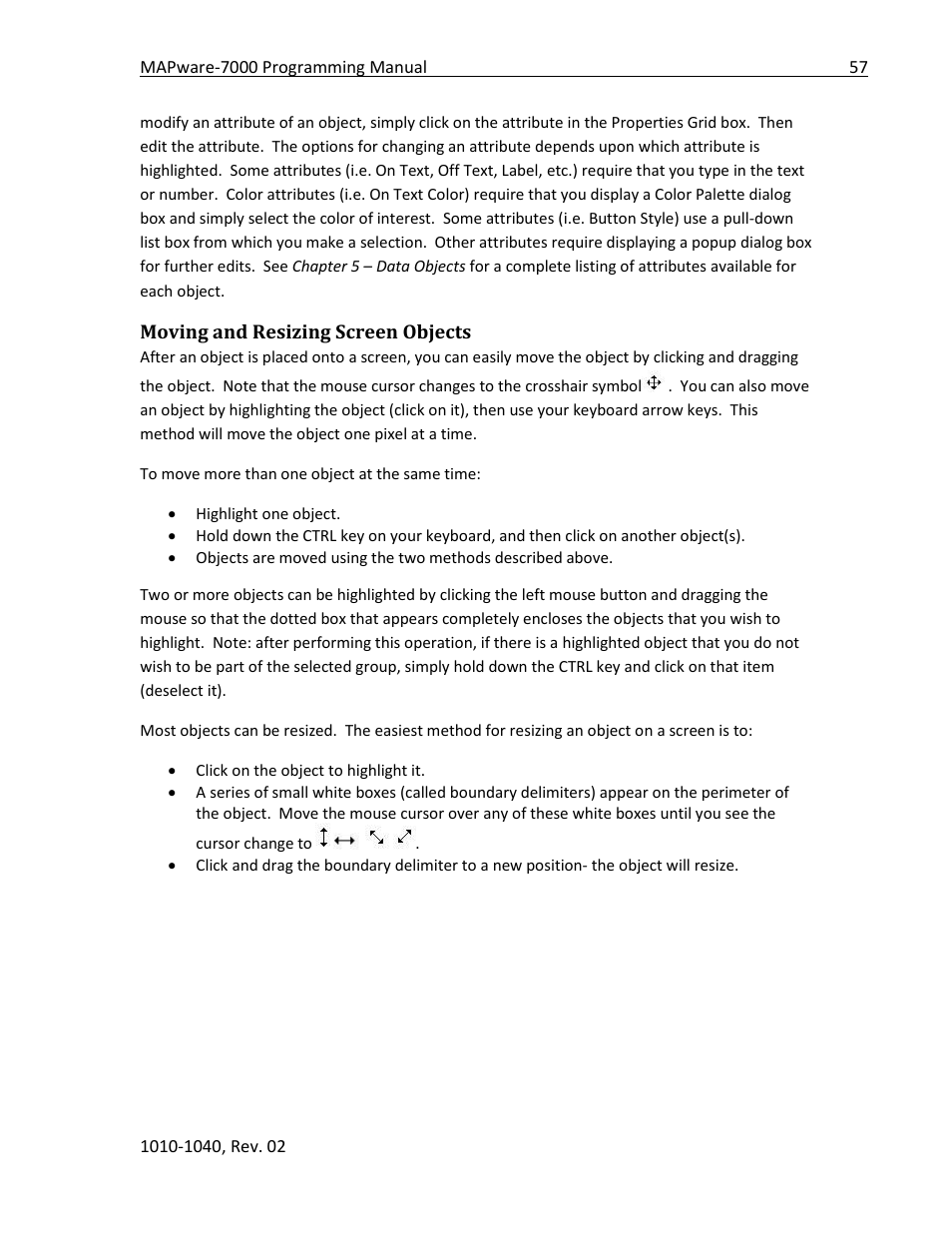 Moving and resizing screen objects | Maple Systems MAPware-7000 User Manual | Page 57 / 336