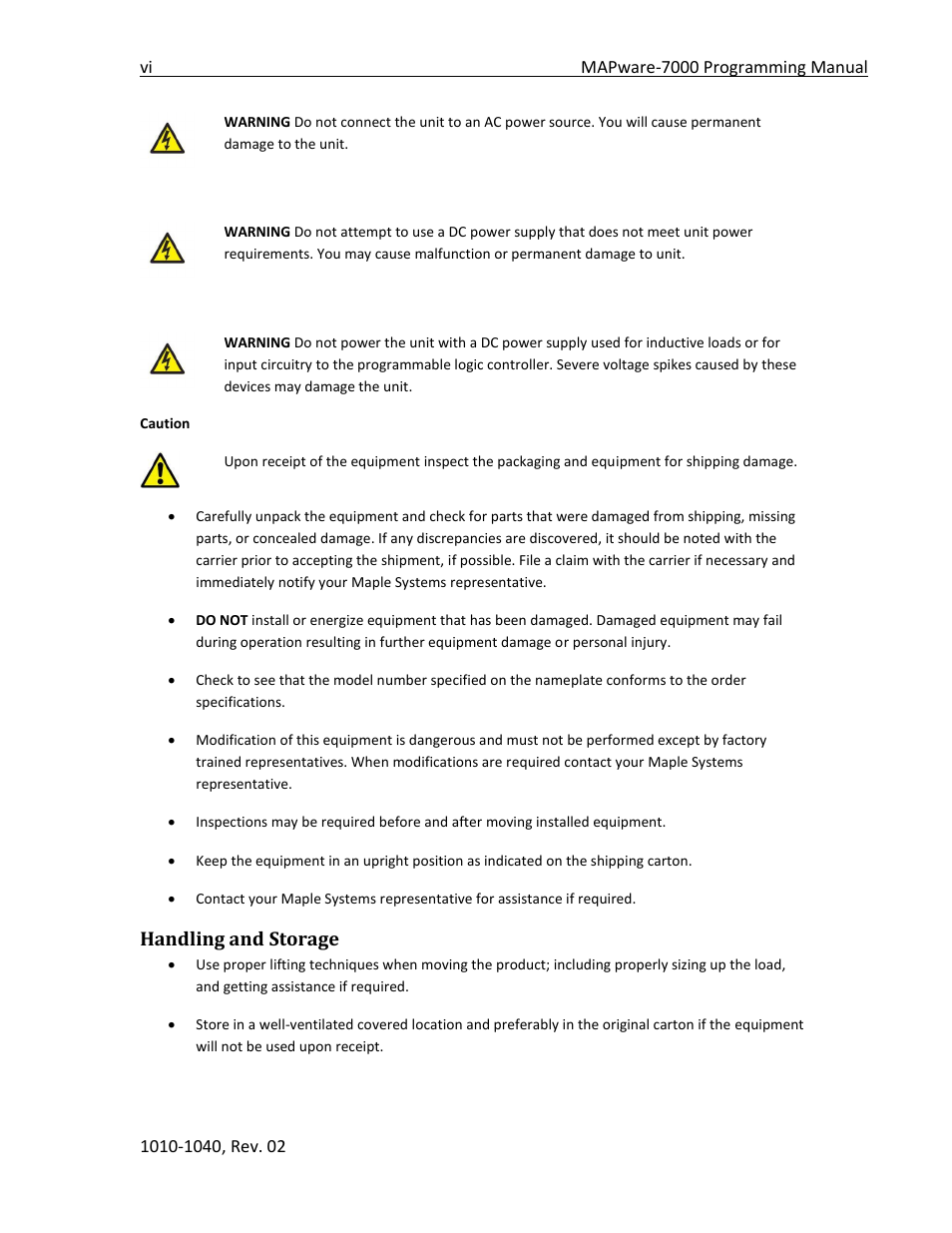 Handling and storage | Maple Systems MAPware-7000 User Manual | Page 6 / 336