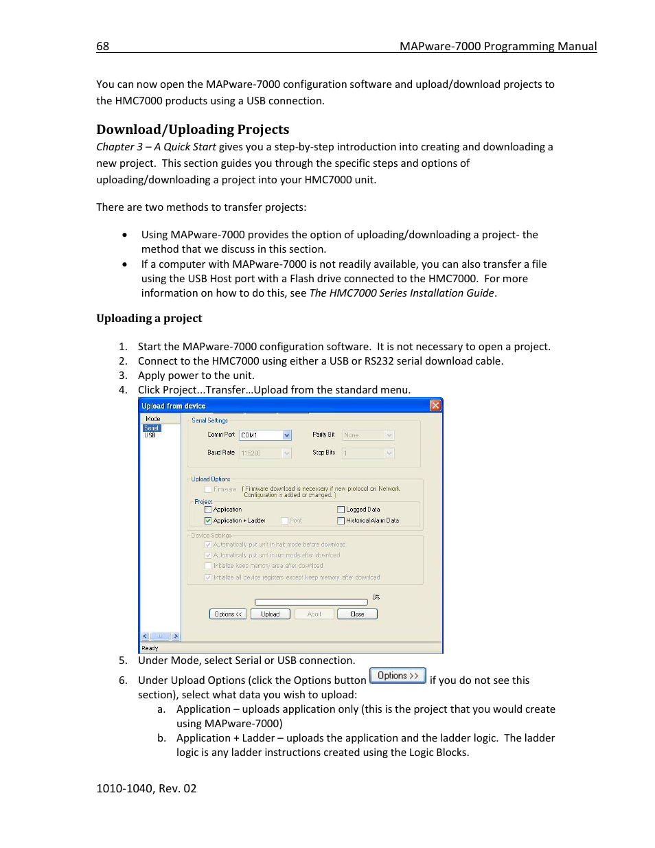 Download/uploading projects, Uploading a project | Maple Systems MAPware-7000 User Manual | Page 68 / 336
