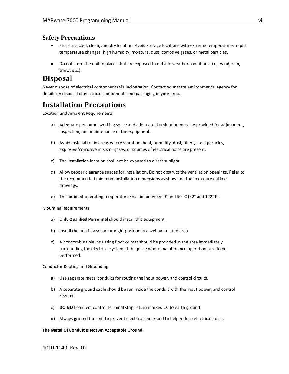 Disposal, Installation precautions, Safety precautions | Maple Systems MAPware-7000 User Manual | Page 7 / 336