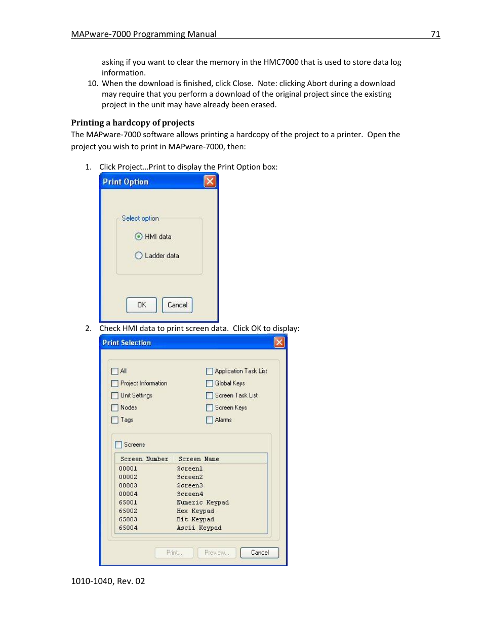 Printing a hardcopy of projects | Maple Systems MAPware-7000 User Manual | Page 71 / 336