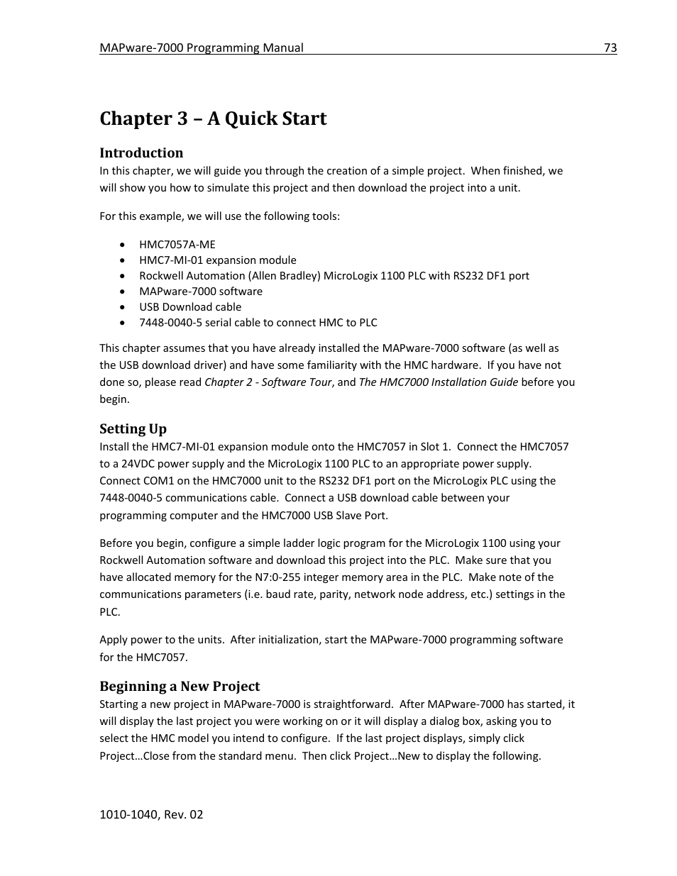 Chapter 3 – a quick start, Introduction, Setting up | Beginning a new project | Maple Systems MAPware-7000 User Manual | Page 73 / 336