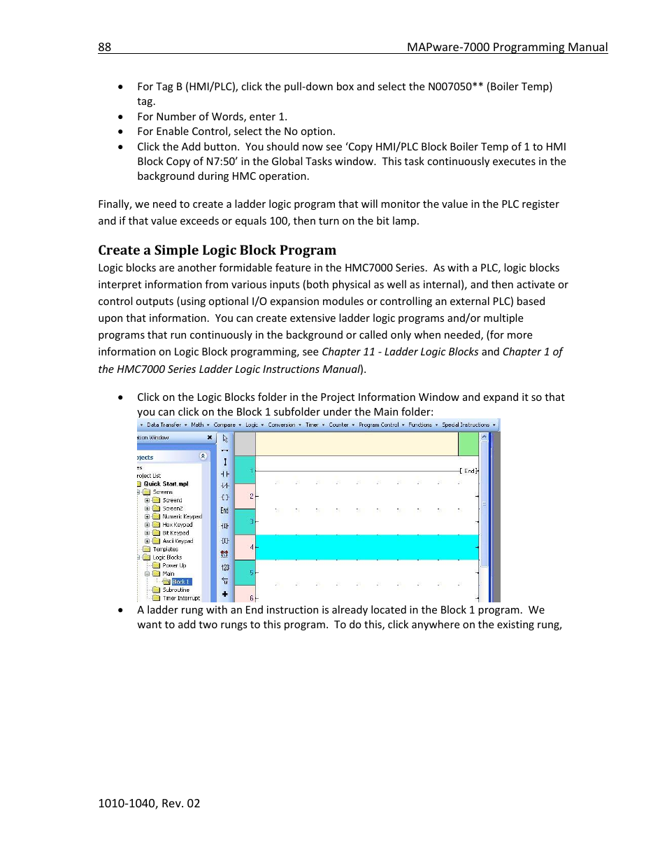 Create a simple logic block program | Maple Systems MAPware-7000 User Manual | Page 88 / 336