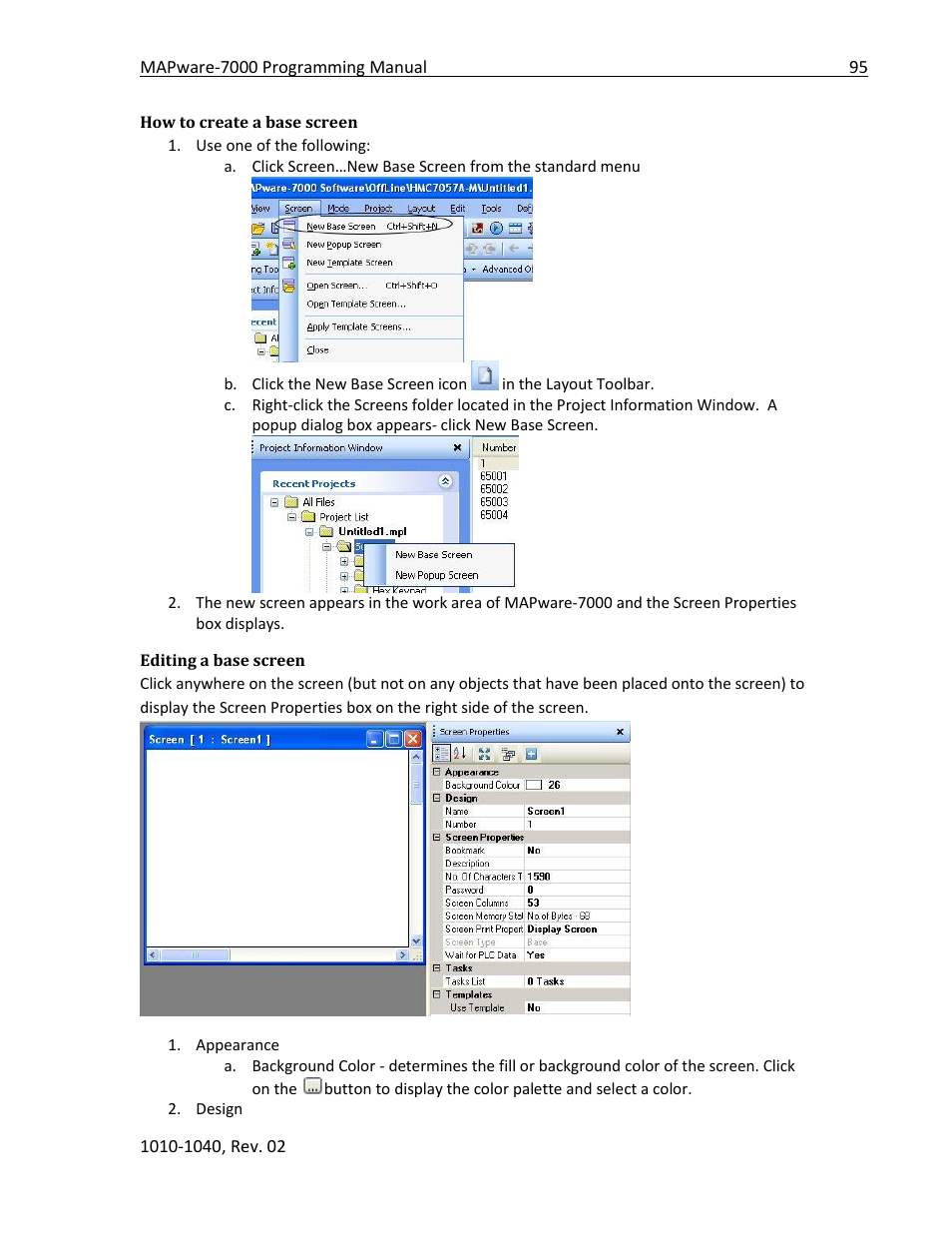 How to create a base screen, Editing a base screen | Maple Systems MAPware-7000 User Manual | Page 95 / 336