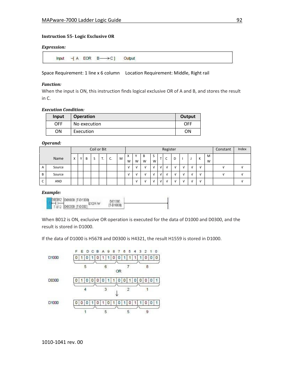 Instruction 55- logic exclusive or | Maple Systems MAPware-7000 User Manual | Page 100 / 190