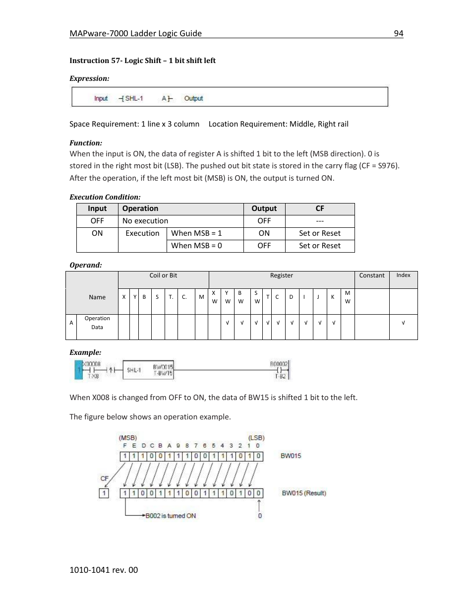 Instruction 57- logic shift – 1 bit shift left | Maple Systems MAPware-7000 User Manual | Page 102 / 190