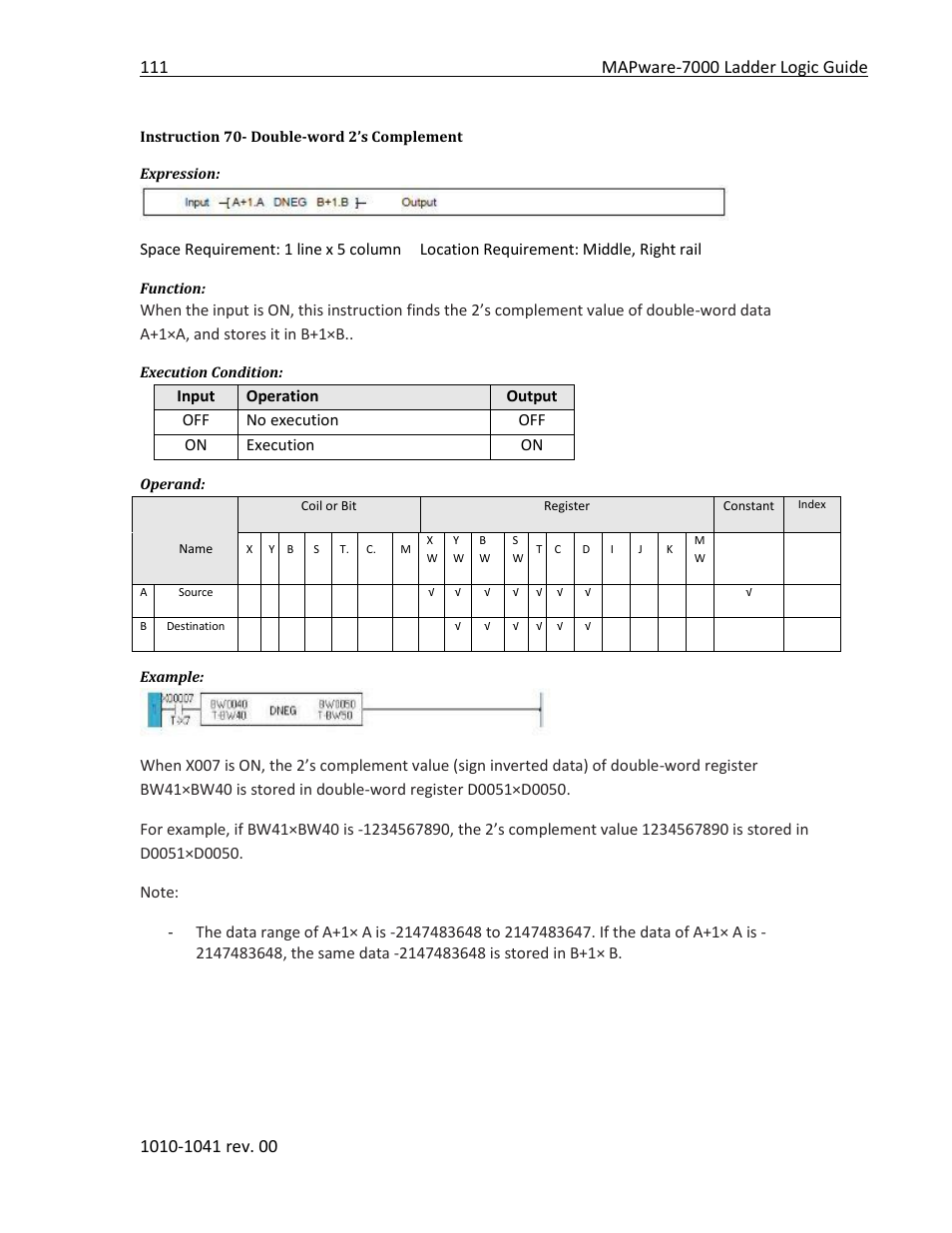 Instruction 70- double-word 2’s complement | Maple Systems MAPware-7000 User Manual | Page 119 / 190