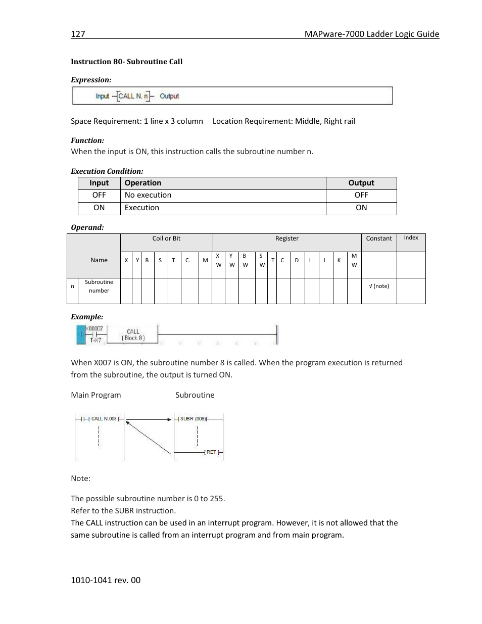 Instruction 80- subroutine call | Maple Systems MAPware-7000 User Manual | Page 135 / 190
