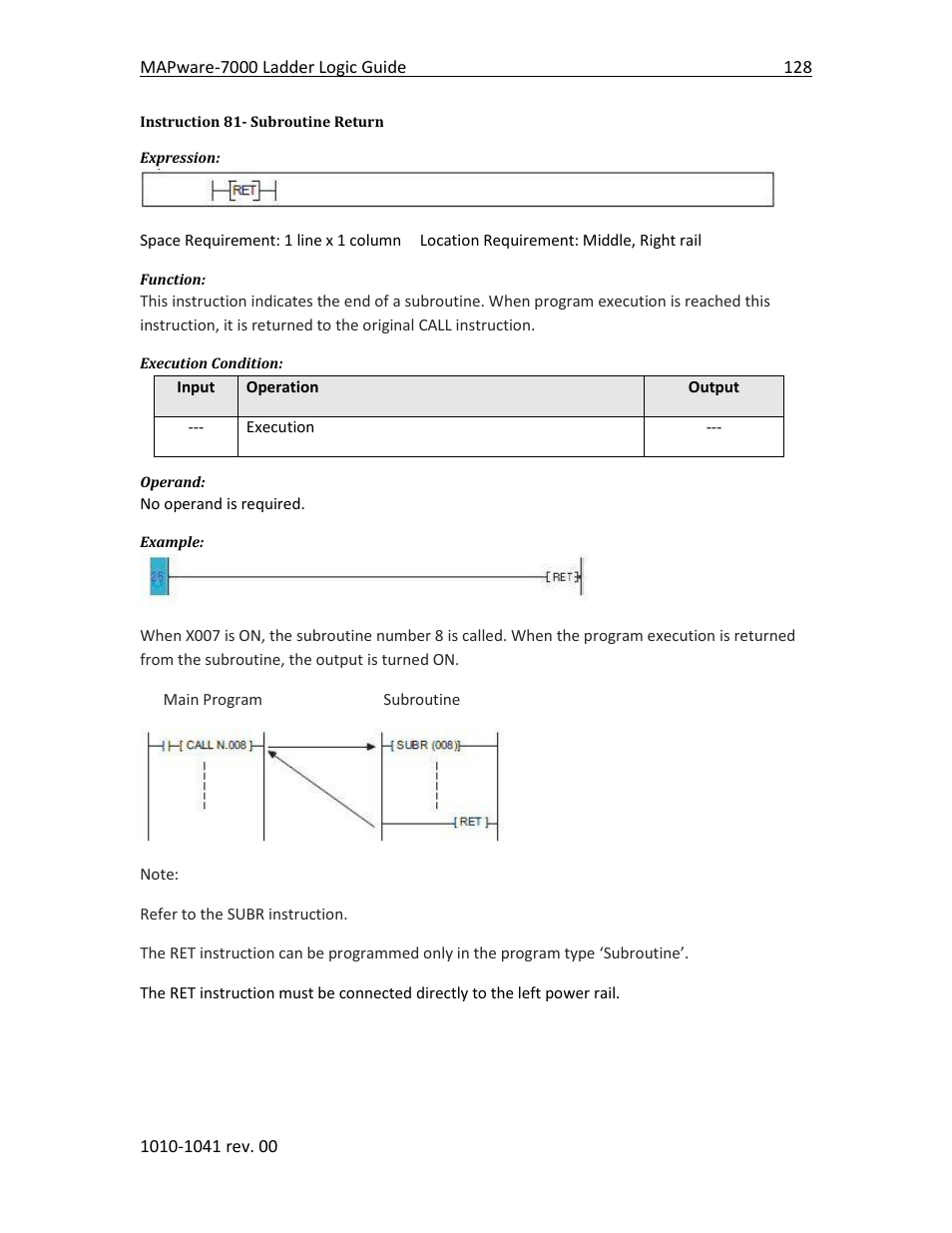 Instruction 81- subroutine return | Maple Systems MAPware-7000 User Manual | Page 136 / 190