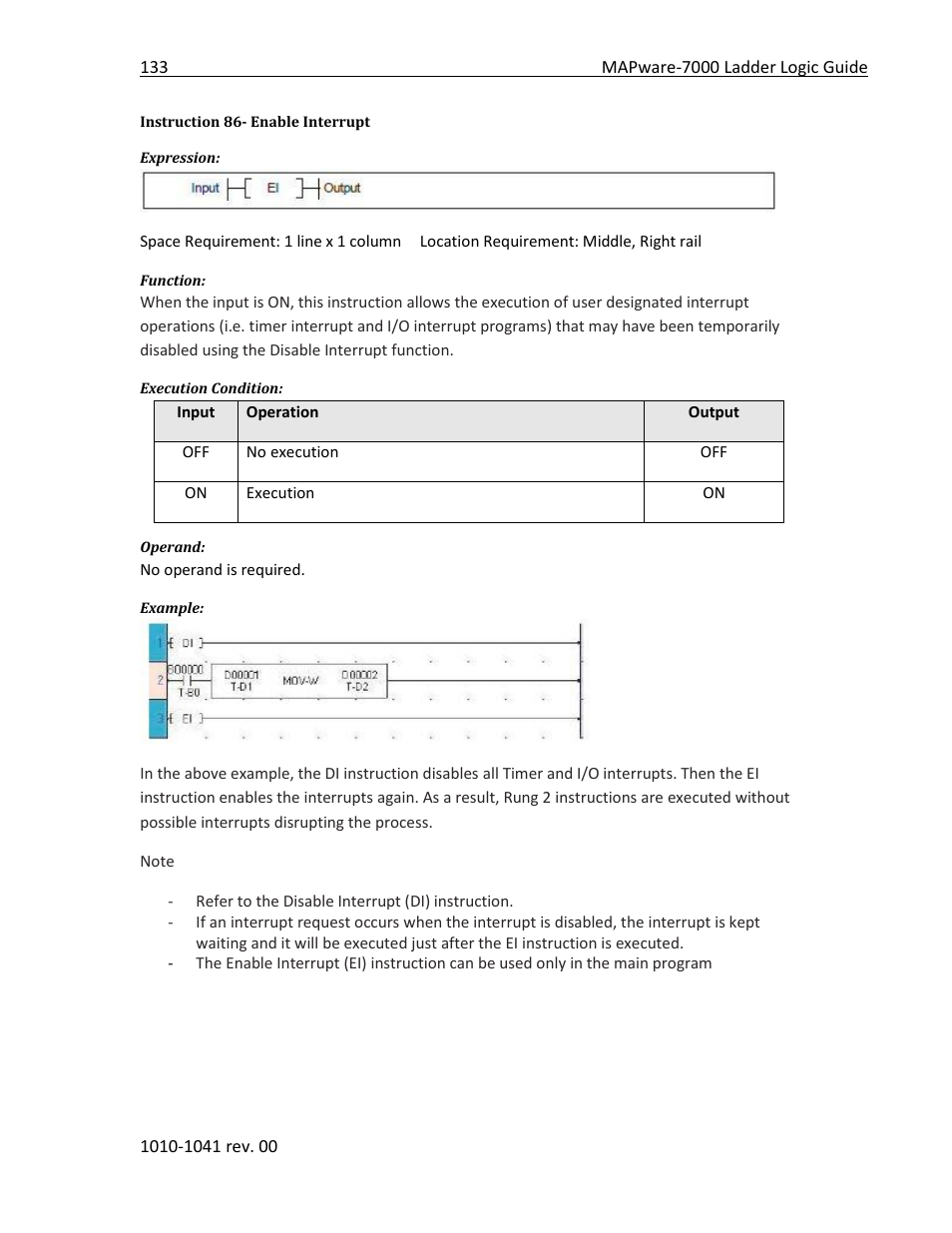 Instruction 86- enable interrupt | Maple Systems MAPware-7000 User Manual | Page 141 / 190