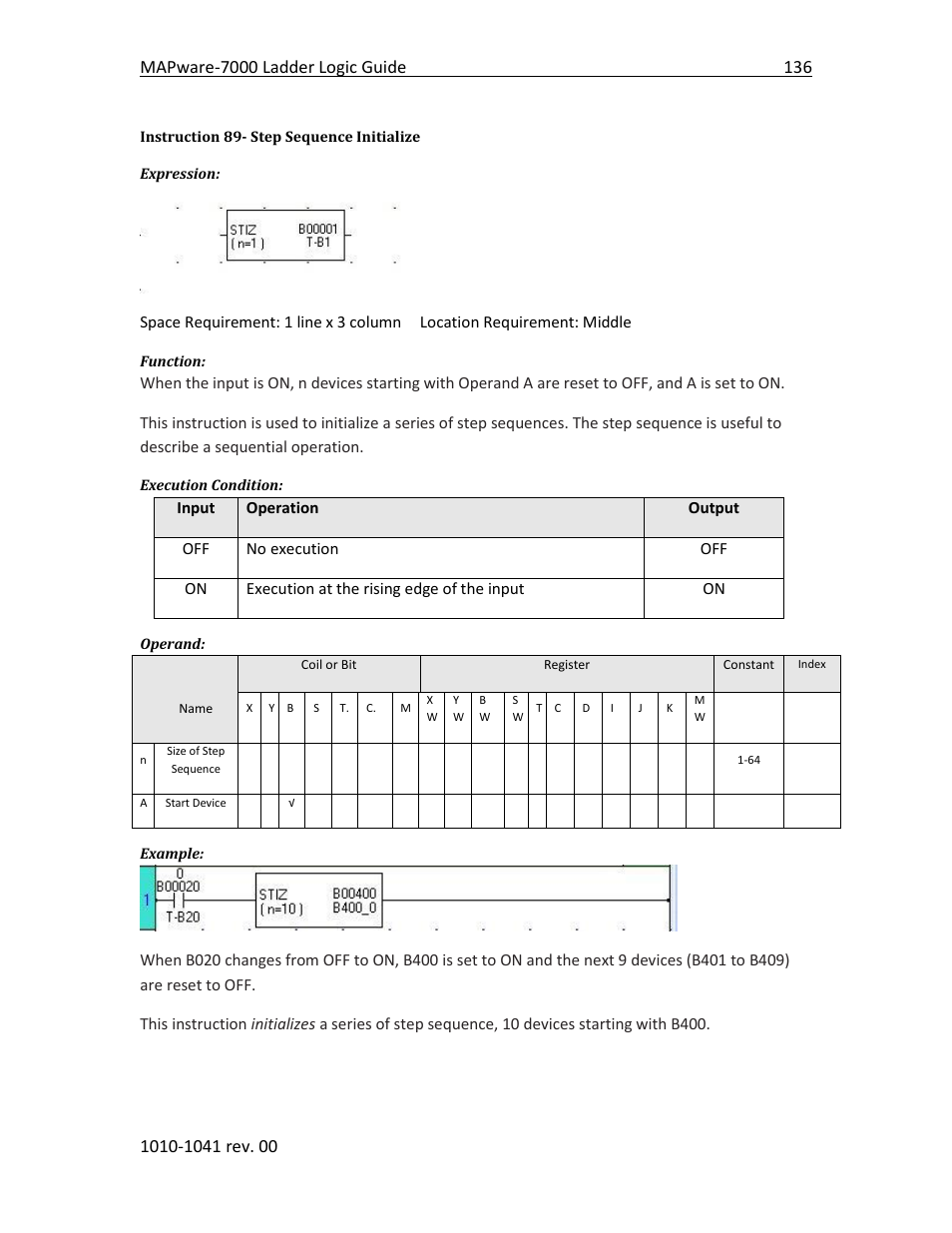 Instruction 89- step sequence initialize | Maple Systems MAPware-7000 User Manual | Page 144 / 190
