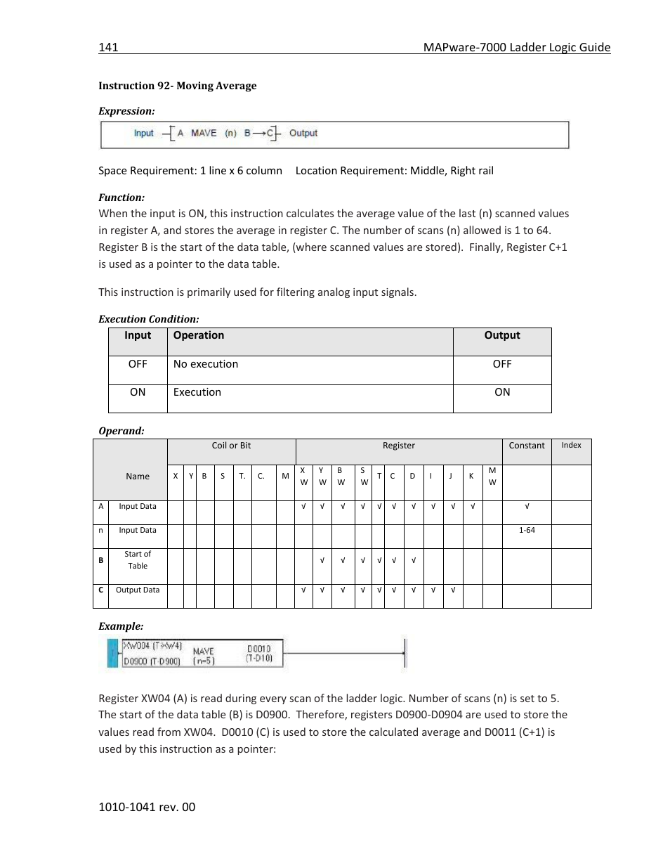 Instruction 92- moving average | Maple Systems MAPware-7000 User Manual | Page 149 / 190