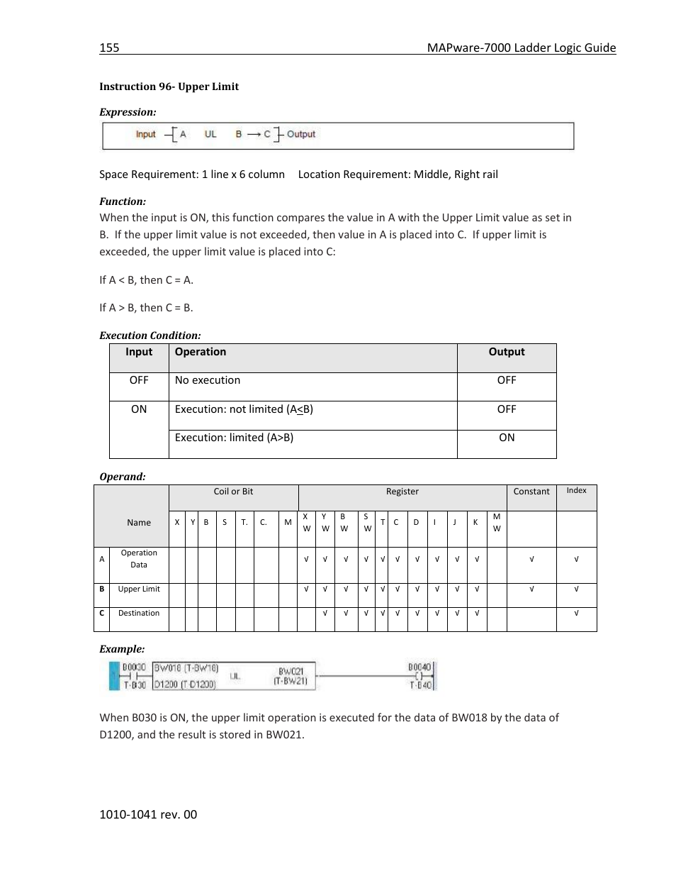 Instruction 96- upper limit | Maple Systems MAPware-7000 User Manual | Page 163 / 190