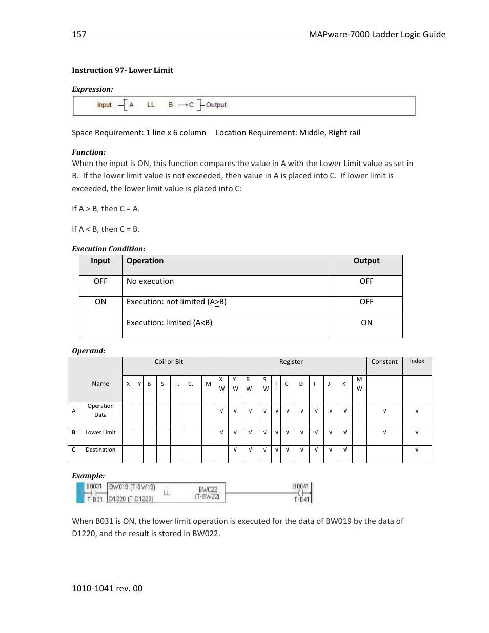 Instruction 97- lower limit | Maple Systems MAPware-7000 User Manual | Page 165 / 190