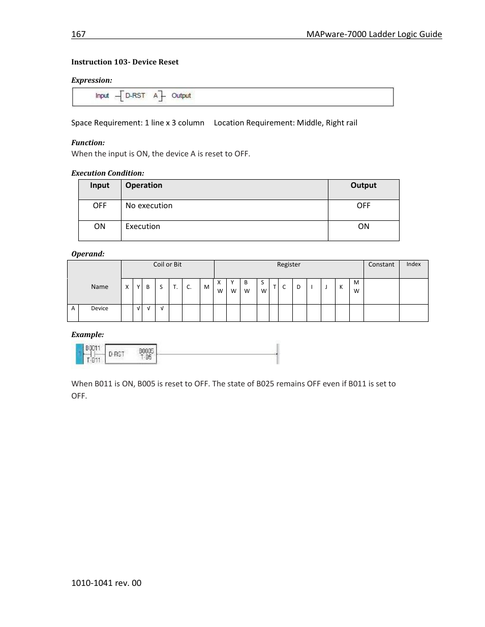 Instruction 103- device reset | Maple Systems MAPware-7000 User Manual | Page 175 / 190