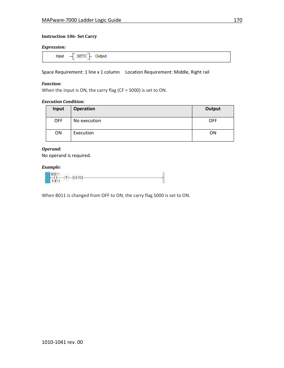 Instruction 106- set carry | Maple Systems MAPware-7000 User Manual | Page 178 / 190