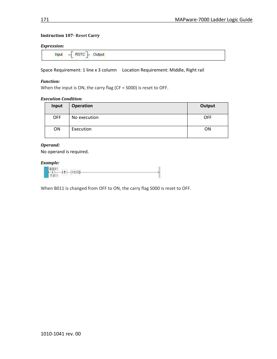 Instruction 107- reset carry | Maple Systems MAPware-7000 User Manual | Page 179 / 190