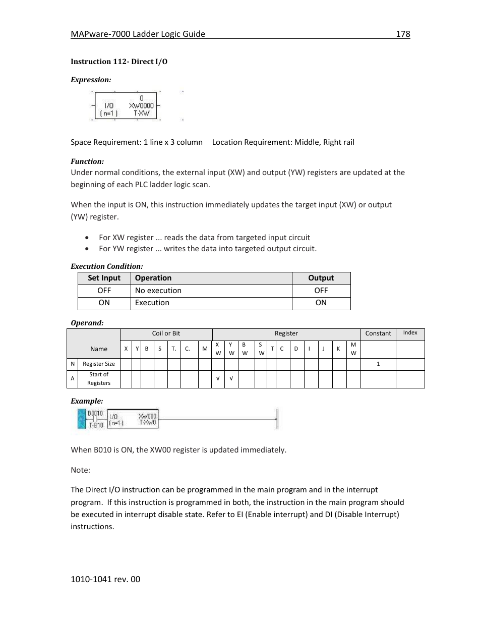 Instruction 112- direct i/o | Maple Systems MAPware-7000 User Manual | Page 186 / 190