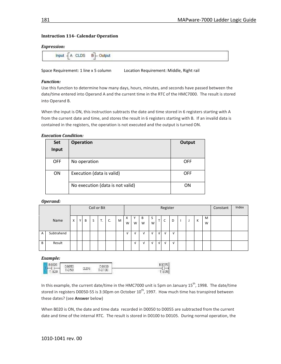 Instruction 114- calendar operation | Maple Systems MAPware-7000 User Manual | Page 189 / 190