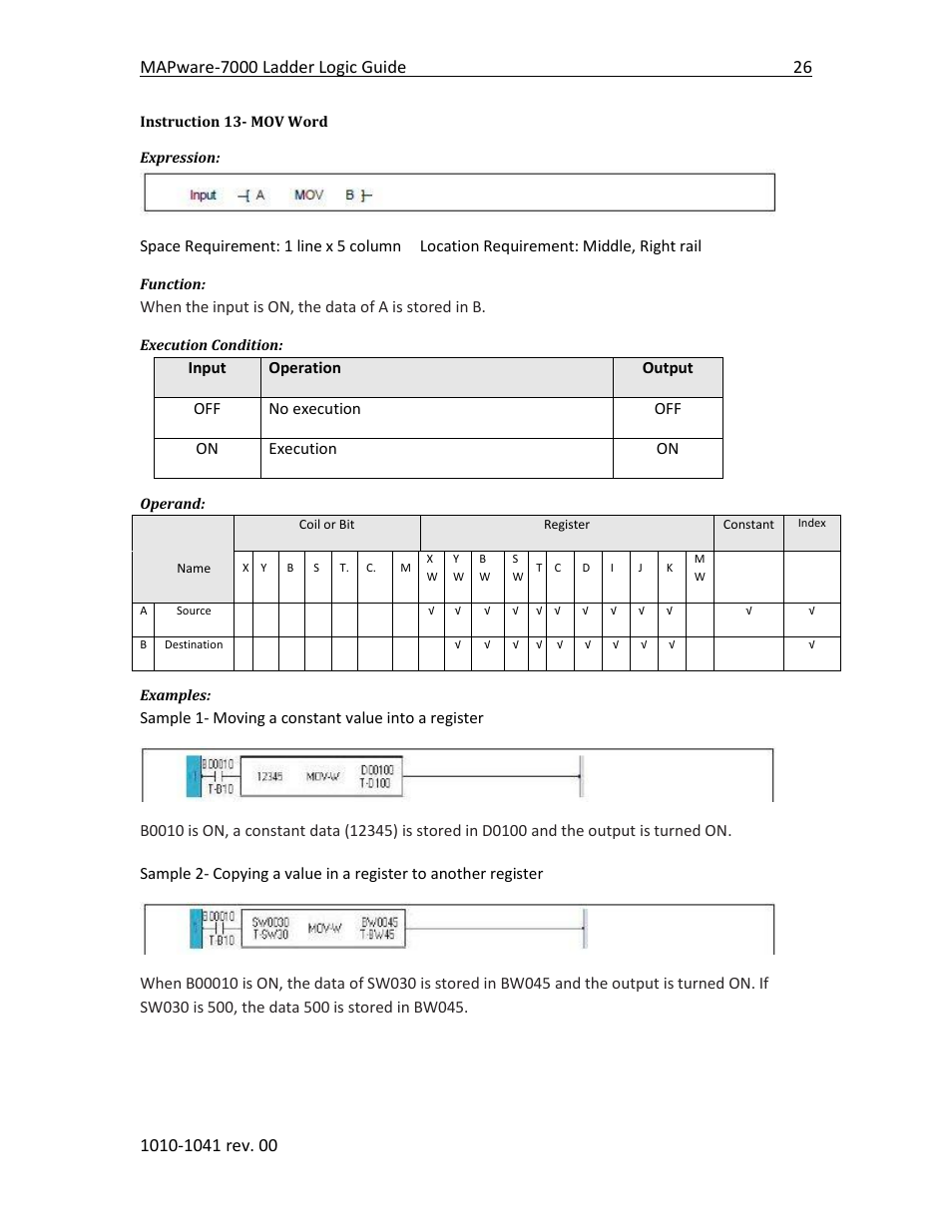 Instruction 13- mov word | Maple Systems MAPware-7000 User Manual | Page 34 / 190