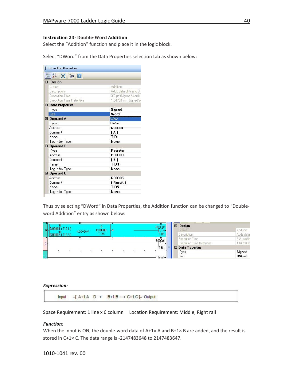 Instruction 23- double-word addition | Maple Systems MAPware-7000 User Manual | Page 48 / 190