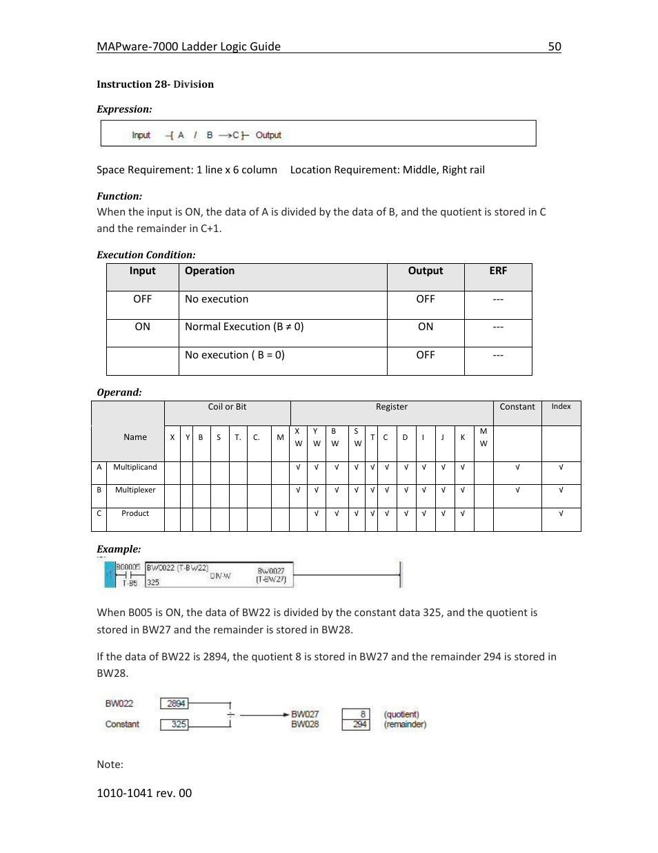 Instruction 28- division | Maple Systems MAPware-7000 User Manual | Page 58 / 190
