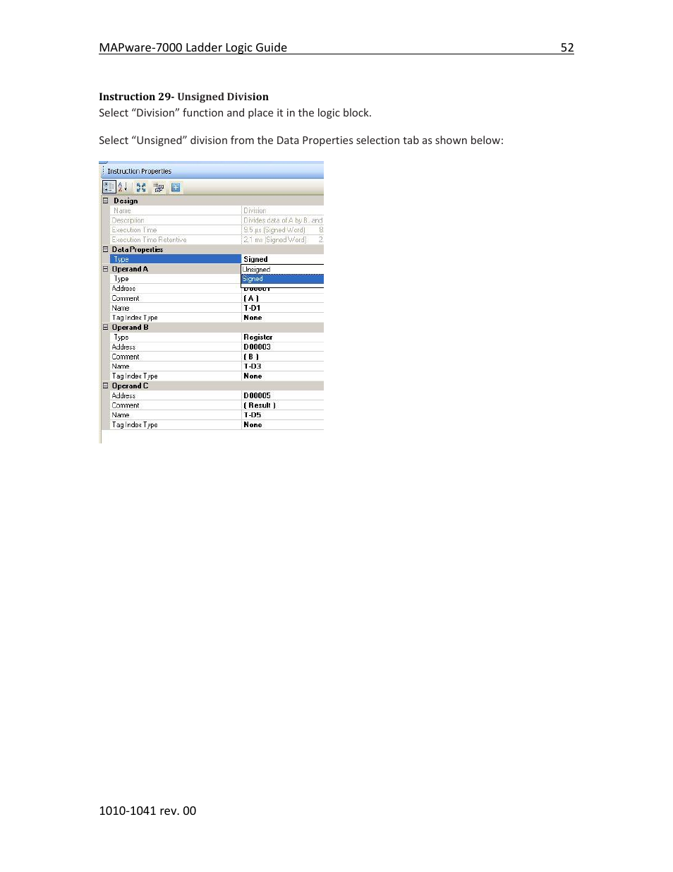 Instruction 29- unsigned division | Maple Systems MAPware-7000 User Manual | Page 60 / 190