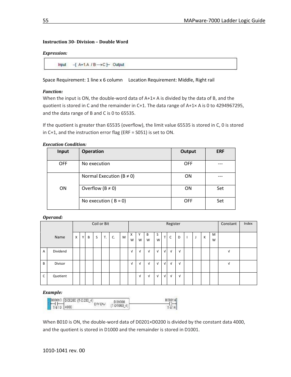 Instruction 30- division – double word | Maple Systems MAPware-7000 User Manual | Page 63 / 190