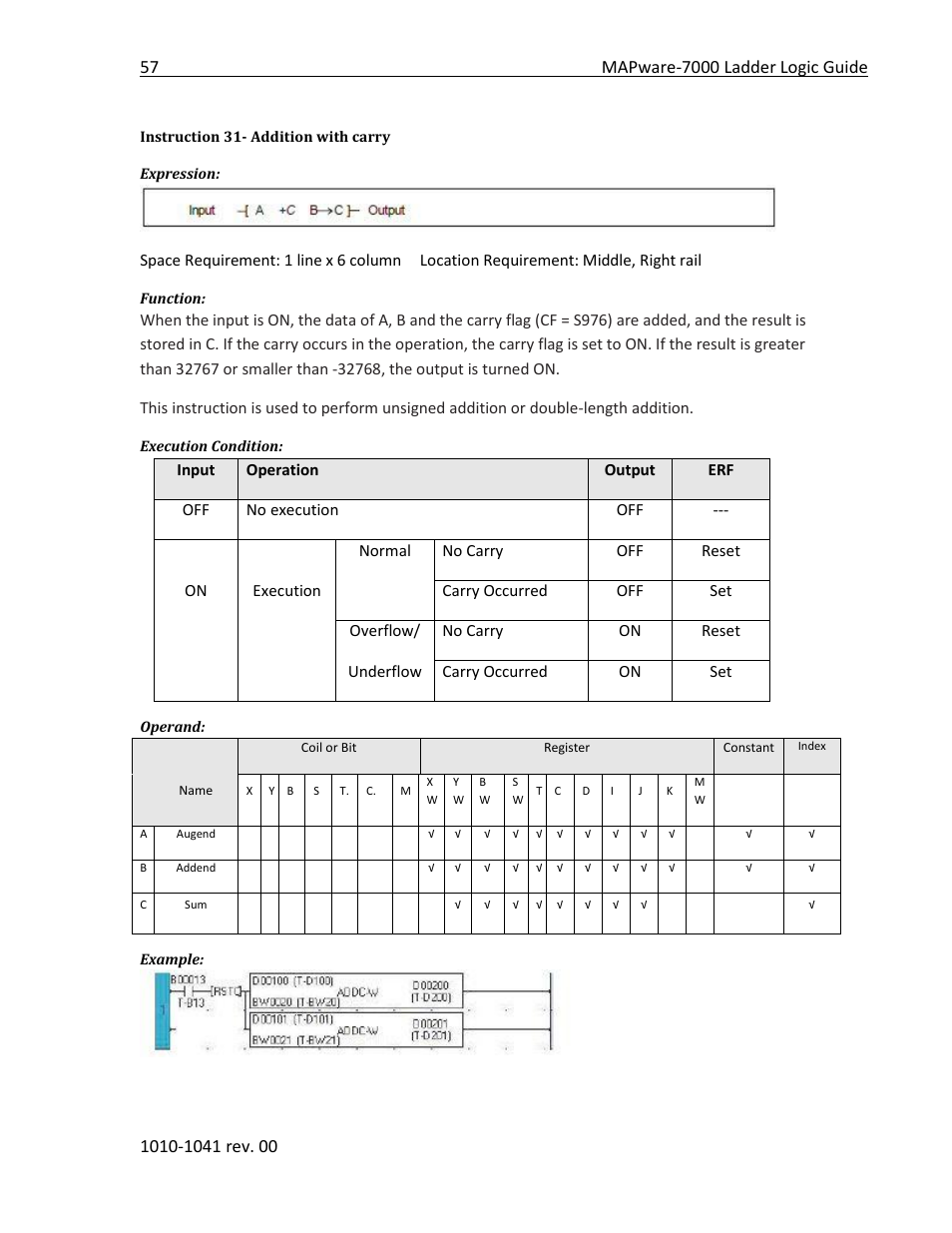 Instruction 31- addition with carry | Maple Systems MAPware-7000 User Manual | Page 65 / 190