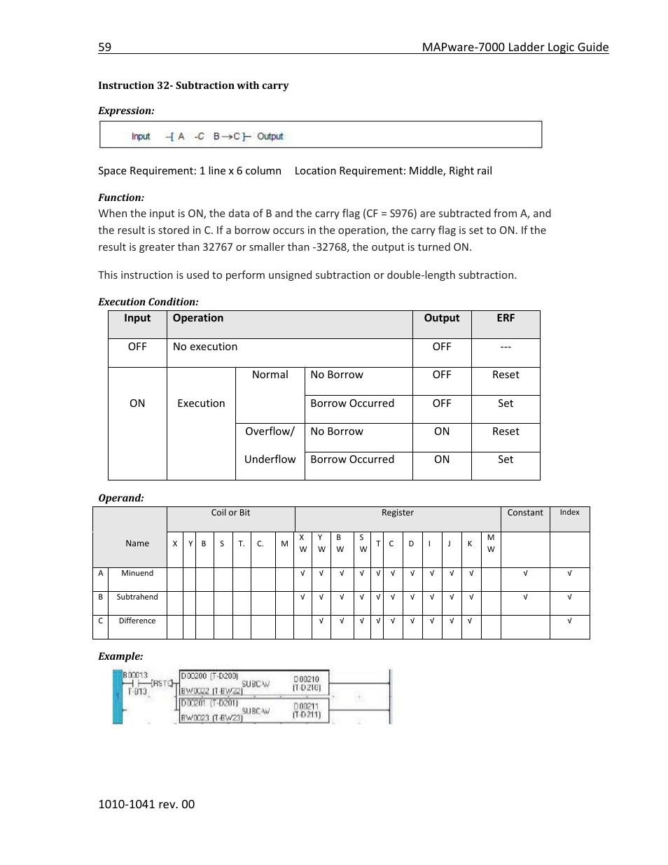 Instruction 32- subtraction with carry | Maple Systems MAPware-7000 User Manual | Page 67 / 190