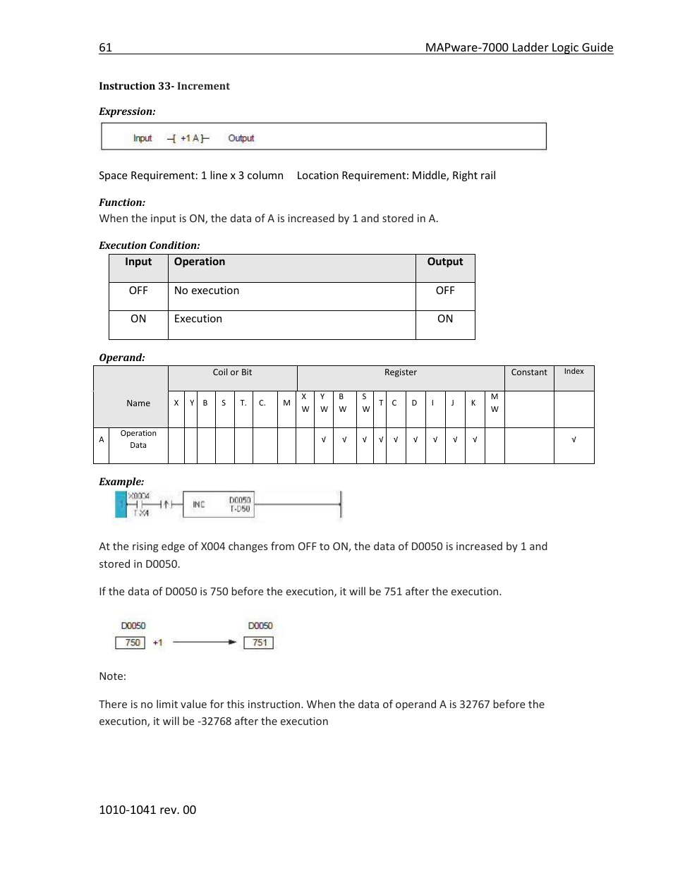 Instruction 33- increment | Maple Systems MAPware-7000 User Manual | Page 69 / 190