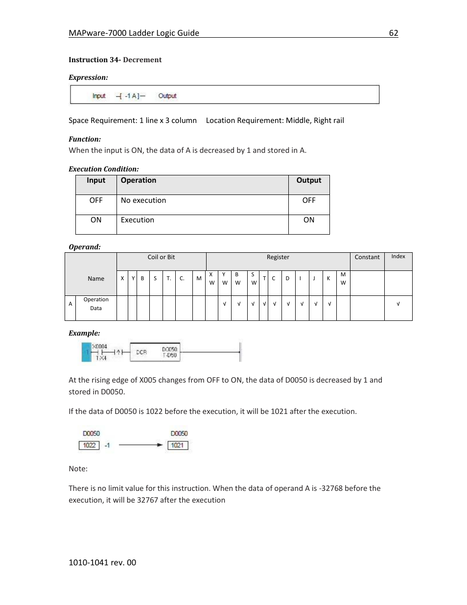 Instruction 34- decrement | Maple Systems MAPware-7000 User Manual | Page 70 / 190