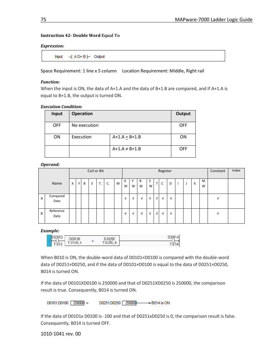 Instruction 42- double word equal to | Maple Systems MAPware-7000 User Manual | Page 83 / 190