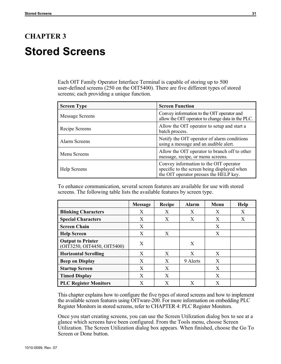 Chap ter 3: stored screens 31, Stored screens, Chapter 3 | Maple Systems OIT Family User Manual | Page 31 / 127