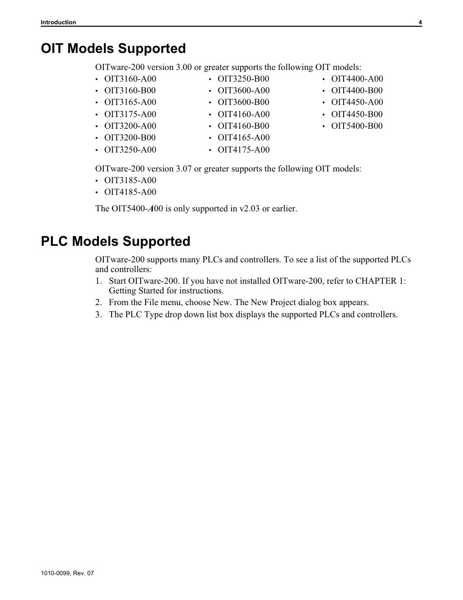 Oit models sup ported 4, Plc models sup ported 4, Oit models supported | Plc models supported | Maple Systems OIT Family User Manual | Page 4 / 127
