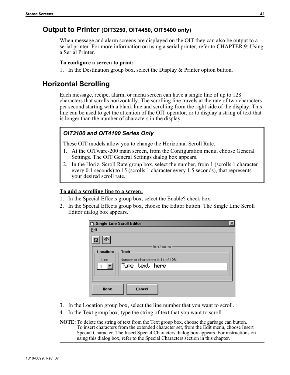 Horizontal scrolling 42, Output to printer 42, Printing 42, 98 | Output to printer, Horizontal scrolling | Maple Systems OIT Family User Manual | Page 42 / 127