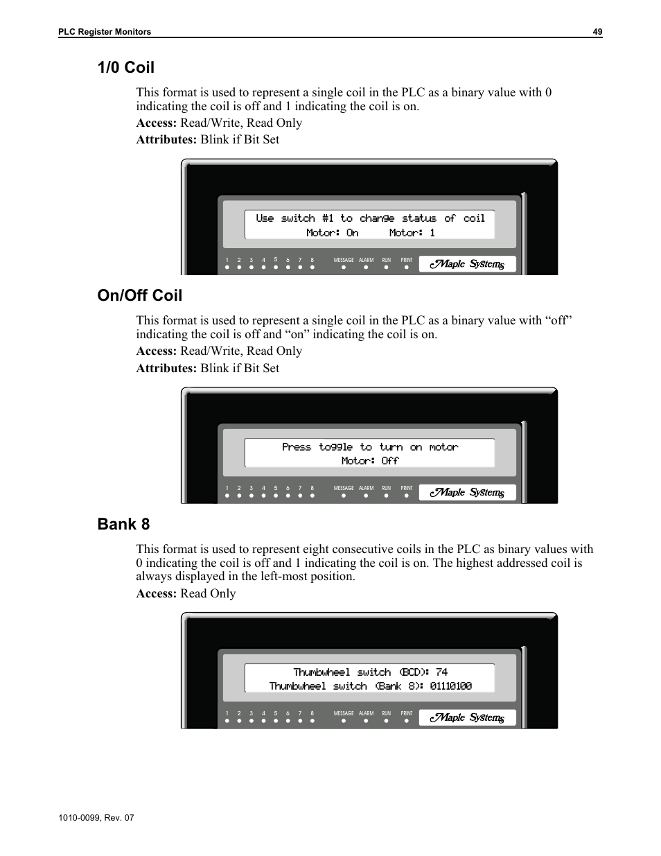 1/0 coil 49, Bank 8 49, On/off coil 49 | 1/0 coil, On/off coil, Bank 8 | Maple Systems OIT Family User Manual | Page 49 / 127