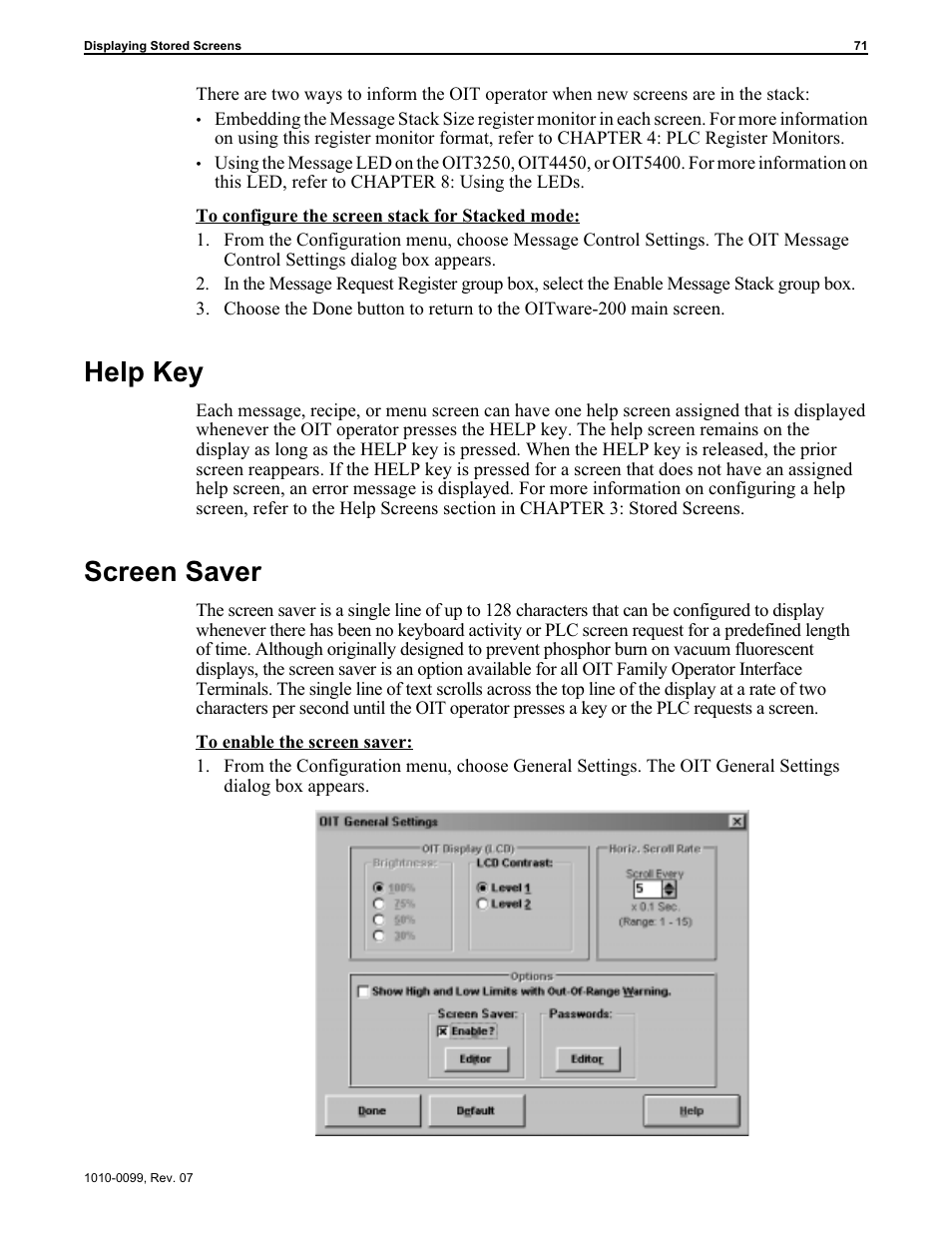 Help key 71, Screen saver 71, Help key 71, 81 | Help key, Screen saver | Maple Systems OIT Family User Manual | Page 71 / 127