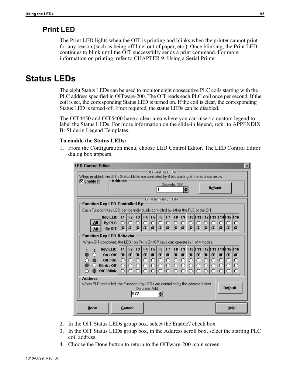 Sta tus leds 95, Status 95, Print led 95 | Status leds 95, Status leds, Print led | Maple Systems OIT Family User Manual | Page 95 / 127