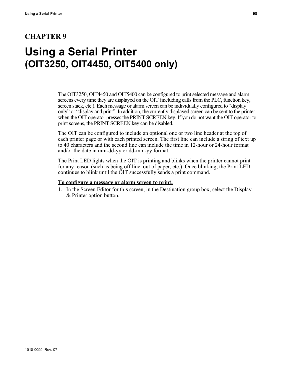 Using a serial printer, Chapter 9 | Maple Systems OIT Family User Manual | Page 98 / 127