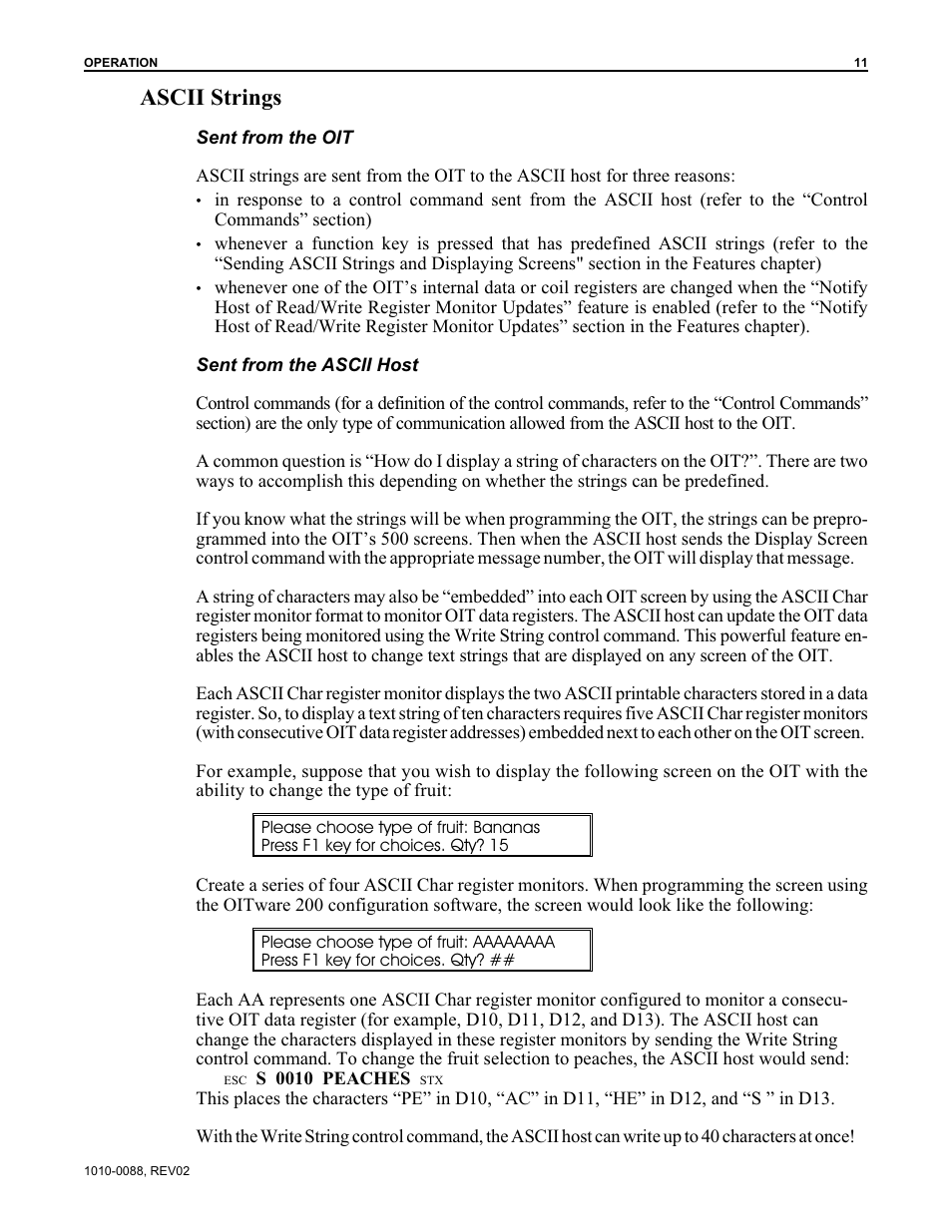 Ascii strings | Maple Systems OIT Family (ASCII) User Manual | Page 12 / 61