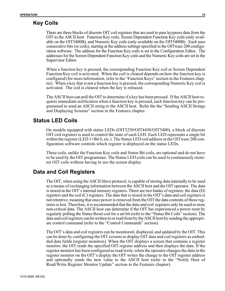 Key coils, Status led coils, Data and coil registers | Maple Systems OIT Family (ASCII) User Manual | Page 16 / 61